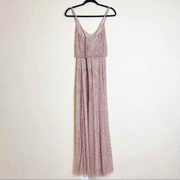 Adrianna Papell Spaghetti Strap Beaded Blouson Gown Taupe Pink Size 6 - Picture 12 of 13
